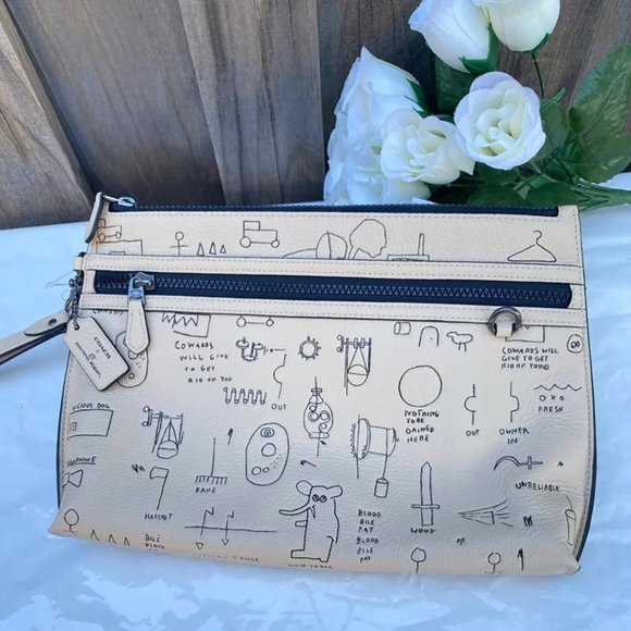 NWT Coach C5452 X Jean-Michel Basquiat Carryall Pouch Leather Ivory Multi - Picture 5 of 9